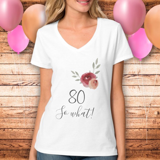Camiseta 80 Birthday Funny Script Watercolor Floral (Criador carregado)