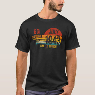 Camiseta 80 Birthday Incrível Desde Julho De 1943 Legenda D
