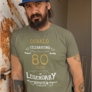 Camiseta 80 Birthday — Legenda Dourada do Impressão Branco