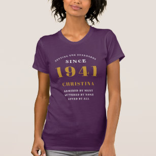 Camiseta 80 Birthday Nascer 1941 Padrões mulheres roxas