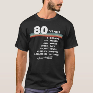 Camiseta 80 Birthday Vintage 80 Anos De Idade Retro 960 Mês