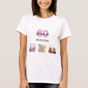 Camiseta 80 de aniversário de foto personalizada de monogra