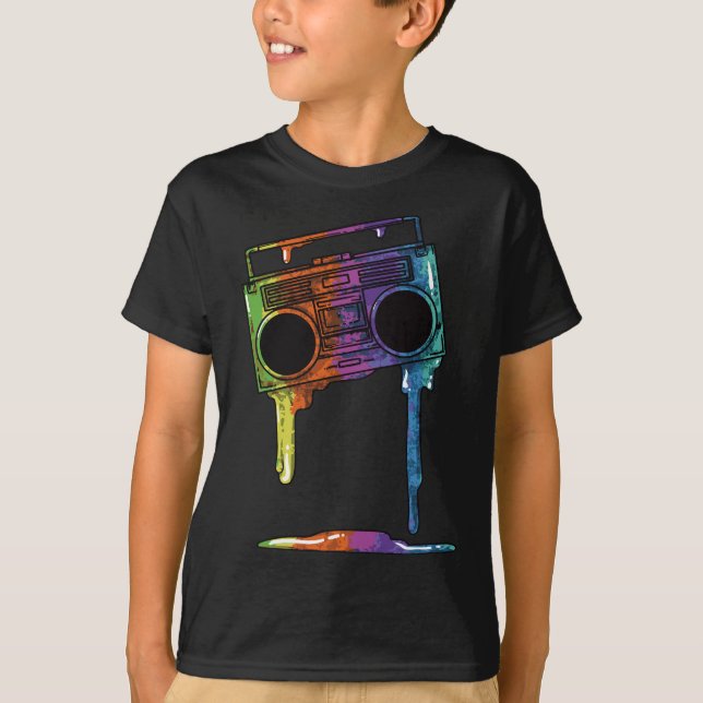 Camiseta 80 e 90 Antiga Escola Boombox rap de hip hop music (Frente)