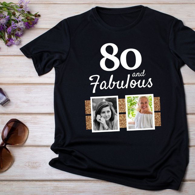 Camiseta 80 e Fabuloso 80 de Foto Glitter 2 no Aniversário (Criador carregado)