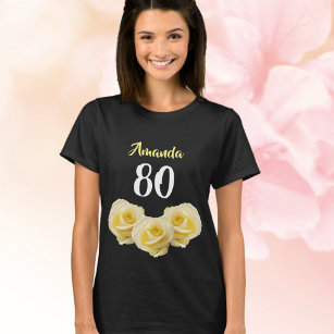 Camiseta 80 Floral de Flor Rosa Amarelo Aniversário