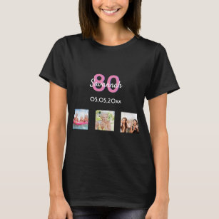 Camiseta 80 foto de aniversário - mulher rosa - monograma