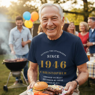 Camiseta 80 Personalizado Aniversário 1946 Nome Preto Doura