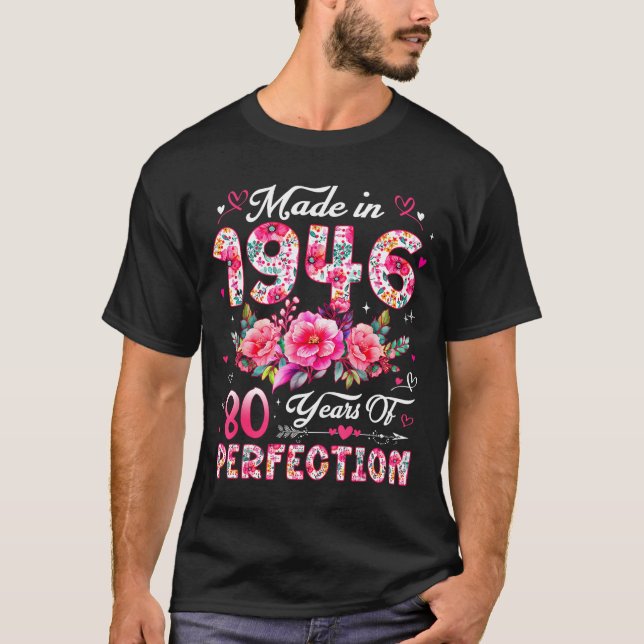 Camiseta 80 Year Old Made In 1946 Floral 80th Birthday Wome (Frente)