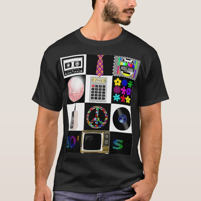 Camiseta 80s Collage DiscoballMixtape CalculatorFlower (Frente)