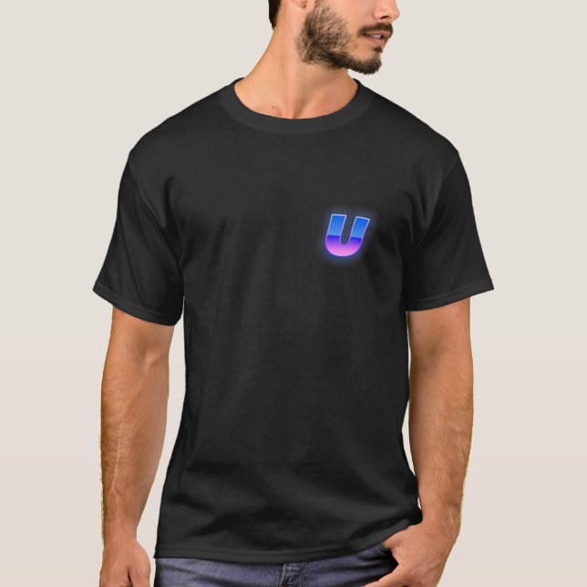 Camiseta 80S - Letra U Monograma - Pur Azul Preto Inicial (Frente)