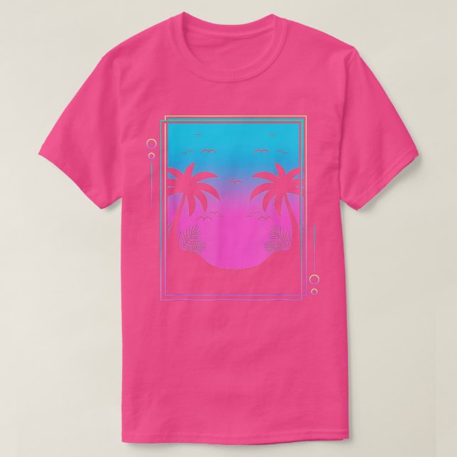 Camiseta 80s Palm Trees Sunrise Beach Tropical Summer Vapor (Frente do Design)