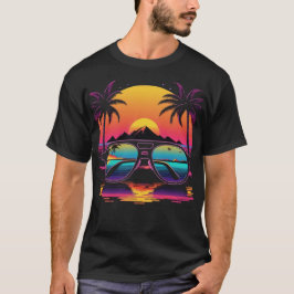 Camiseta 80s Retro Style Sunset and Sunglasses