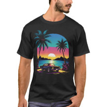 80s Retro Style Sunset with Car