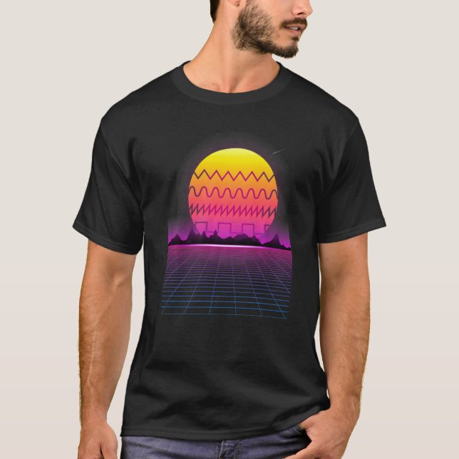 Camiseta 80s Retro Sunset Synthesizer  Synthwave Waveform (Frente)