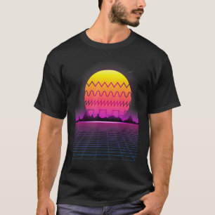 Camiseta 80s Retro Sunset Synthesizer Synthwave Waveform