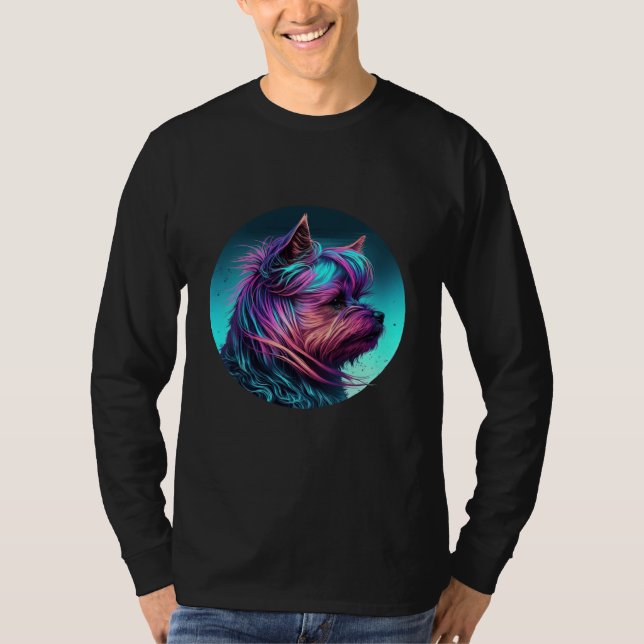 Camiseta 80s Sunset with Yorkshire Terrier Aesthetic (Frente)