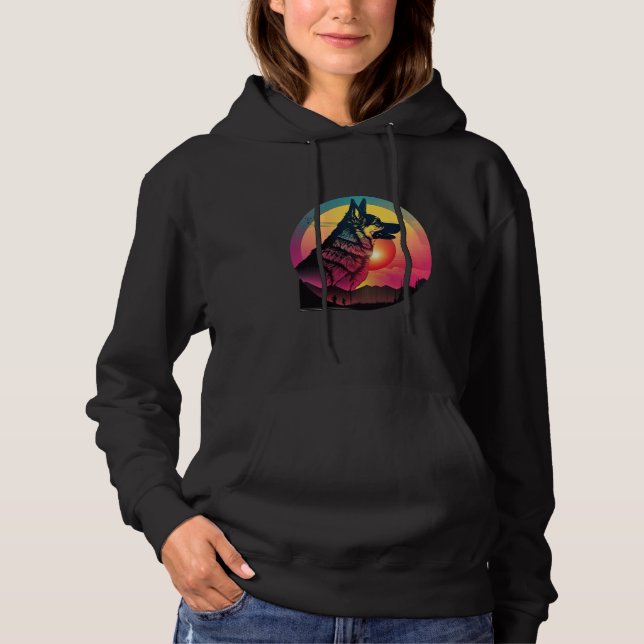 Camiseta 80s Synthwave German Shepherd with a Retro Aesthet (Frente)