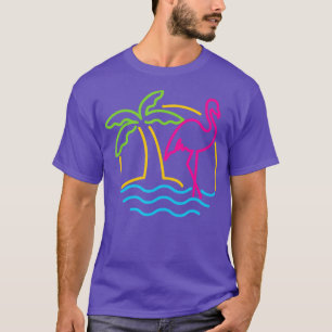 Camiseta 80s Vintage Miami Retro Neon Pink Flamingo
