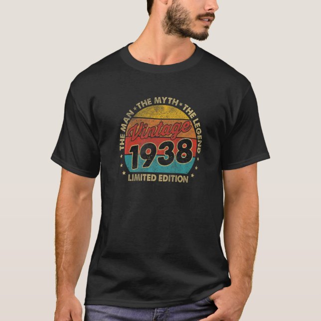 Camiseta 84. º Aniversário Vintage 1938 Homens de 84 Anos (Frente)