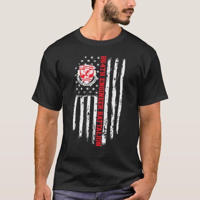 Camiseta 864º Batalhão de Engenheiros - Bandeira Americana (Frente)