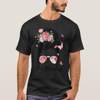 Camiseta 87 anos Fabuloso, Messy Bun Floral, 87º aniversári