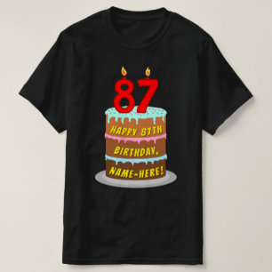 Camiseta 87.o aniversário — Bolo e Velas Divertidas, com no