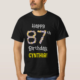 Camiseta 87.o aniversário: Flores Número "87" + Nome