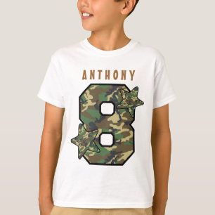 Camiseta 8.º Aniversário Boy Camo e Stars Nome Personalizad