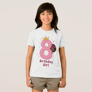 Camiseta 8.º Aniversário com Coroa e Número Rosa