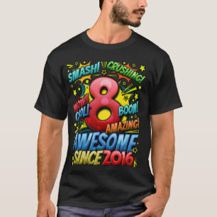 Camiseta 8.º aniversário do estilo de banda desenhada fantá