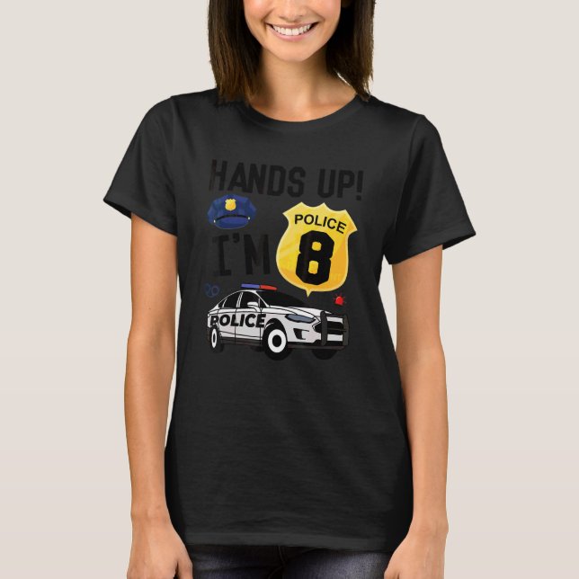 Camiseta 8.º Aniversário Policial Garoto de Oito Anos Políc (Frente)