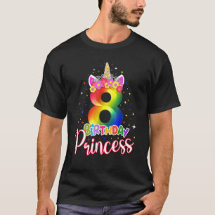 Camiseta 8 Aniversário Princesa Unicórn Com 8 Anos De Ida
