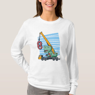 Camiseta 8 anos 8º Aniversário Guindaste Móvel Dinossauro