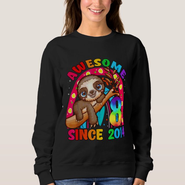 Camiseta 8 anos 8 anos Aniversário Raparigas Sloth Incrívei (Frente)