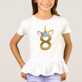 Camiseta 8 anos de menina idosa do aniversário do unicórnio