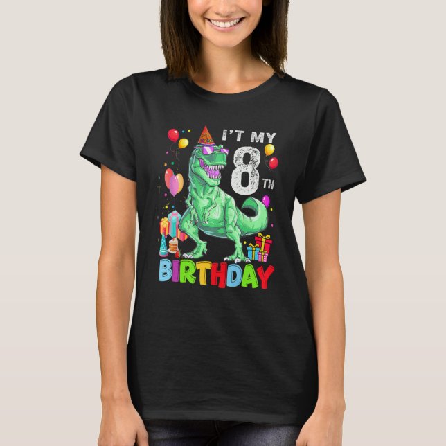 Camiseta 8 anos é meu oitavo aniversário Rex Dinossaur B (Frente)