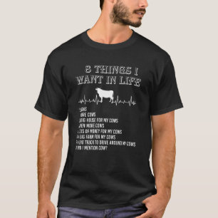 Camiseta 8 Coisas Que Quero Na Fazenda De Animais De Vacas