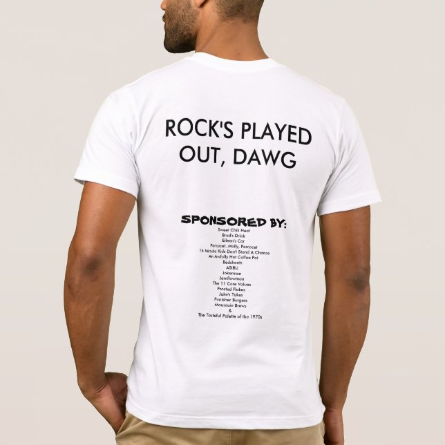 Camiseta 8 minutos de capa de bacalhau/rock jogado fora, da (Verso)