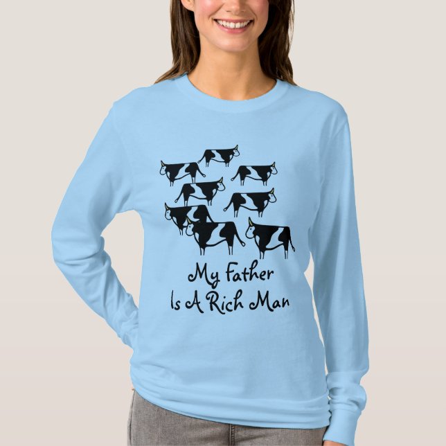Camiseta 8 vacas, meu pai são um homem rico, oito, vaca, (Frente)