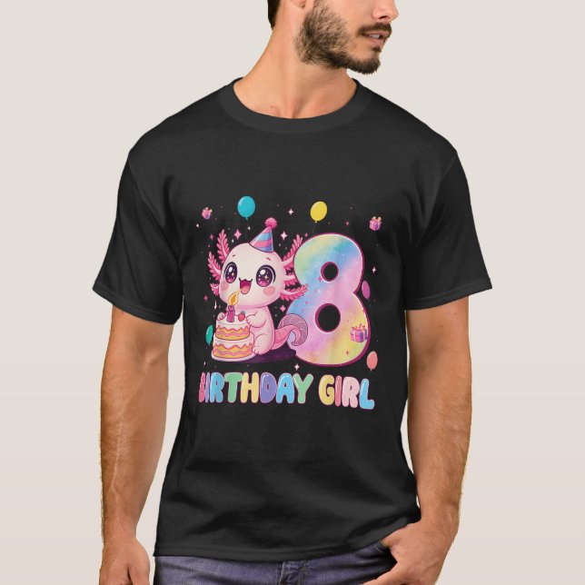 Camiseta 8th Birthday Girl Cute Axolotl 8 Years Old Birthda (Frente)