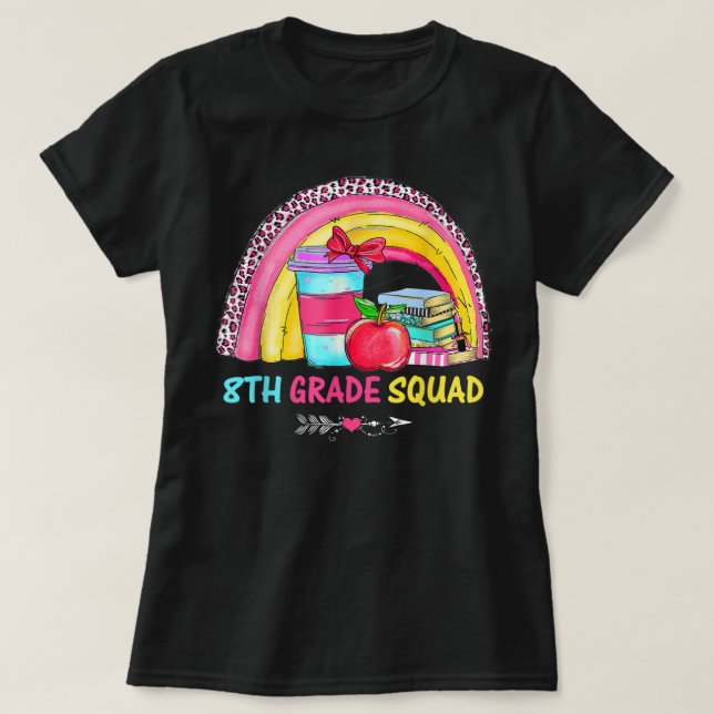 Camiseta 8th Grade Squad Teacher Leopard Rainbow Back To Sc (Frente do Design)