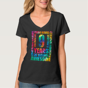 Camiseta 9º Aniversário 9 Anos Tie Dye Hippie 108 Meses