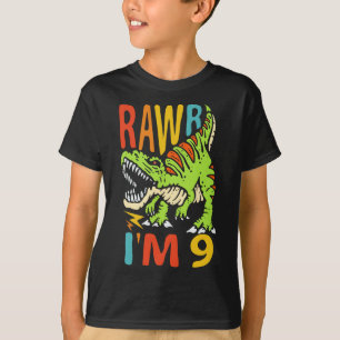 Camiseta 9º Aniversário Dinossauro T Rex Rawr Eu sou 9 Para
