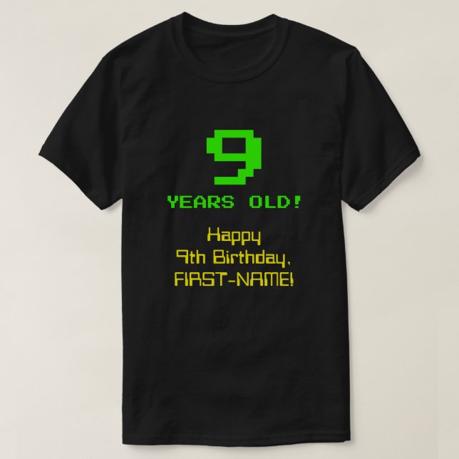 Camiseta 9º aniversário: Divertido, Olho de 8 Bits, Nerdy / (Frente do Design)