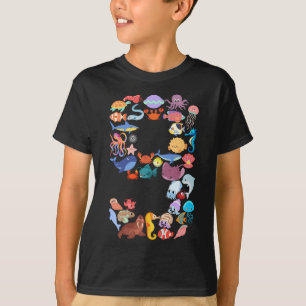 Camiseta 9º Aniversário do Tema dos Animais do Mar do Ocean