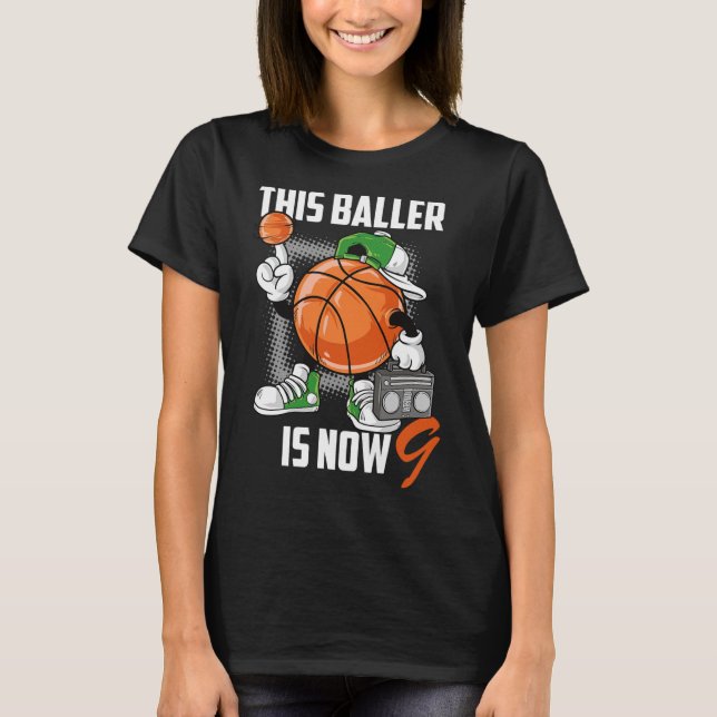 Camiseta 9º Aniversário Jogador de Basquete Divertido 9 Ano (Frente)