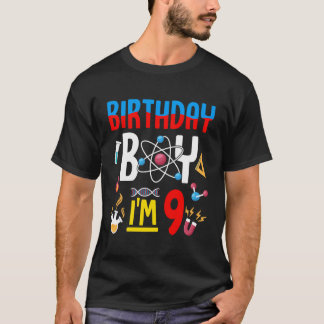 Camiseta 9º Aniversário Meninos Ciência Tema 9 Anos Fu