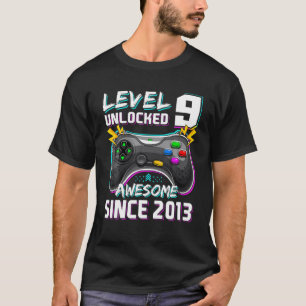 Camiseta 9º Aniversário Nível 9 Desbloqueado Incrível 2