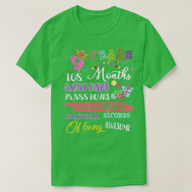Camiseta 9º Aniversário Para As Meninas De 9 Anos Serem Inc (Frente do Design)