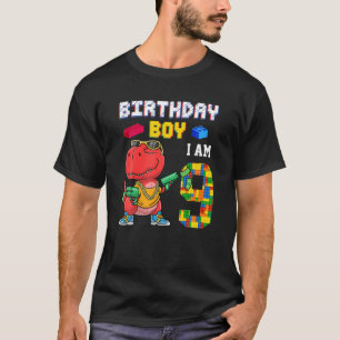 Camiseta 9º Aniversário T Rex Oferece Bloco De 9 Anos Const